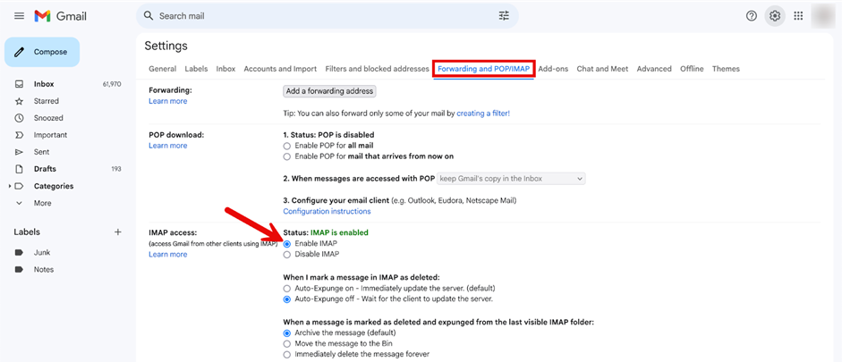 Select IMAP Settings