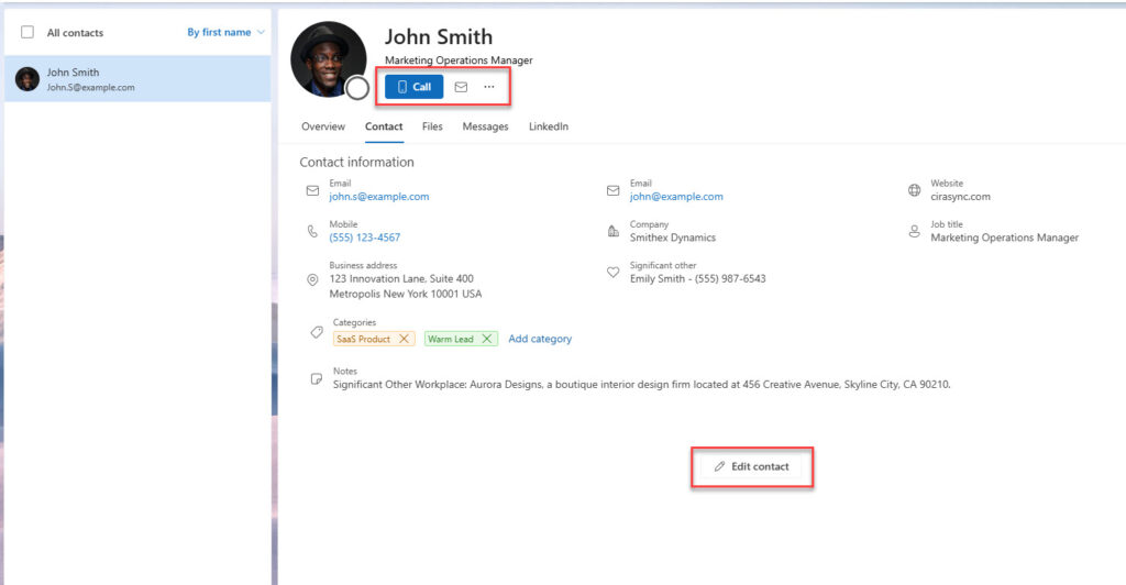 View Contact Details in Microsoft Outlook