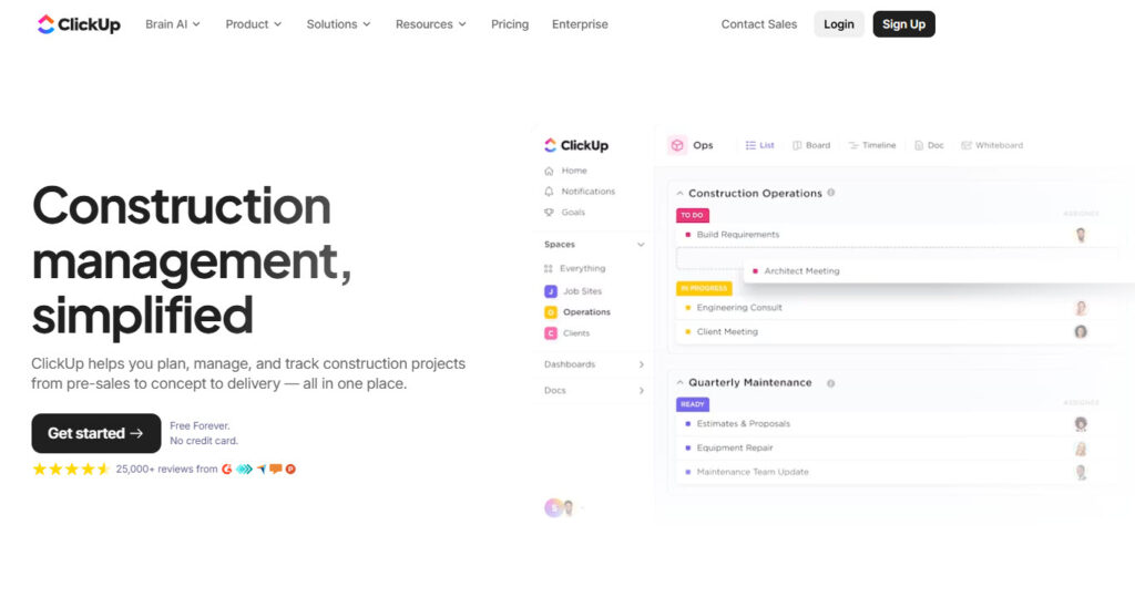 clickup - software for construction teams