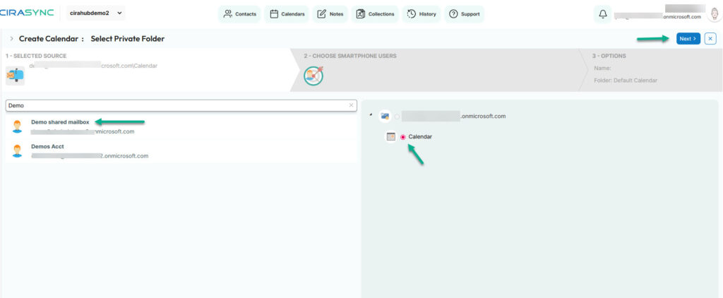 choose the calendar source to sync to mobile devices