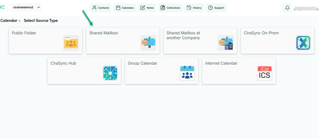 choose the calendar source type in cirasync