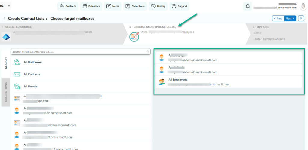 choose the users to sync contacts to
