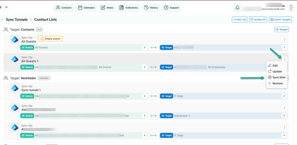 click sync now to sync contacts with cirasync