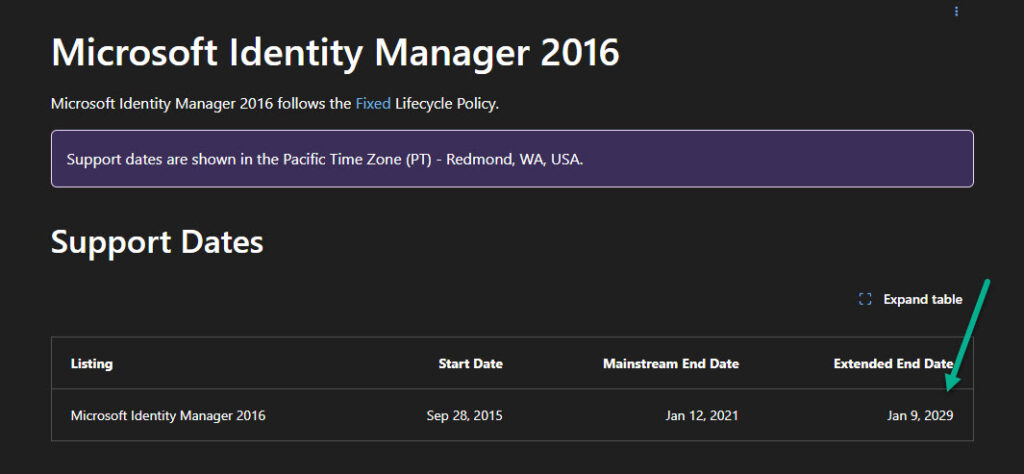 microsoft identity manager ends support