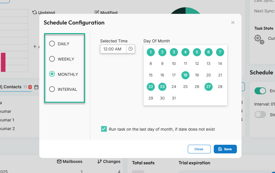 set shared calendar sync frequency in cirasync
