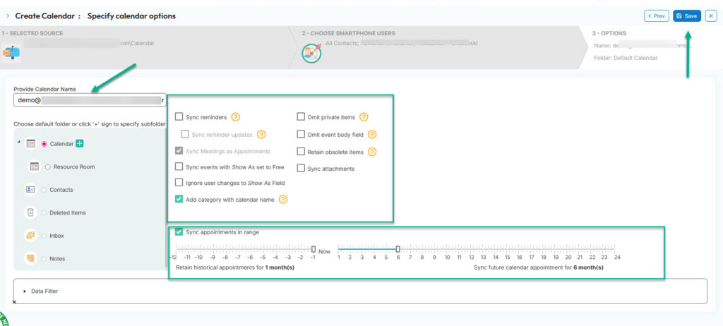 shared calendar syncing setting in cirasync