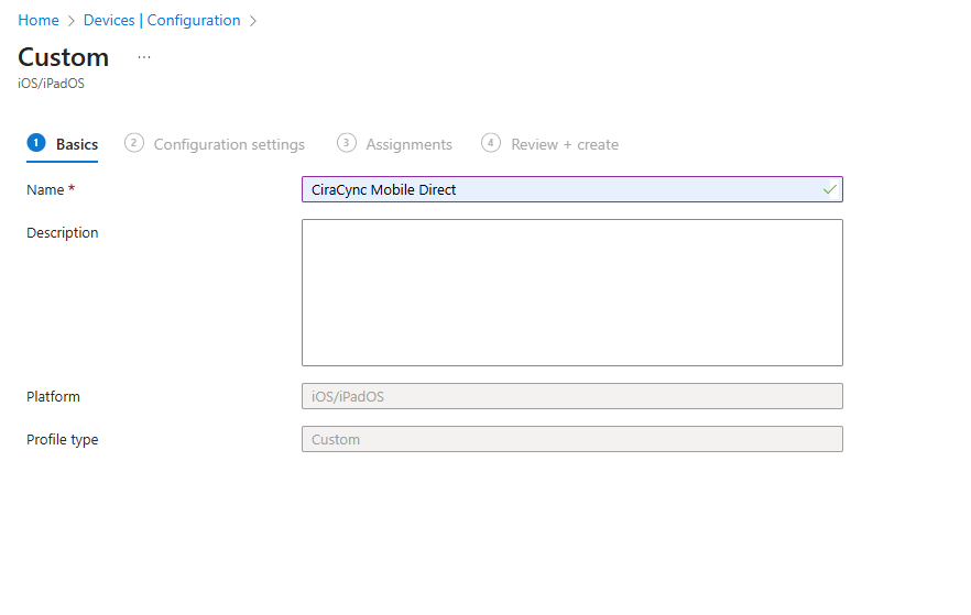 configuration in microsoft intune for mobile direct