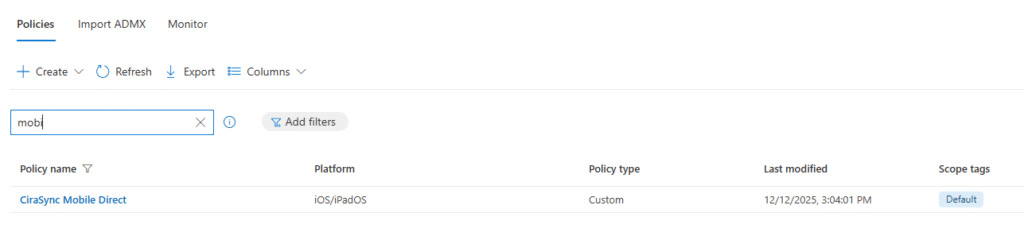policy creation verificaton in microsoft intune