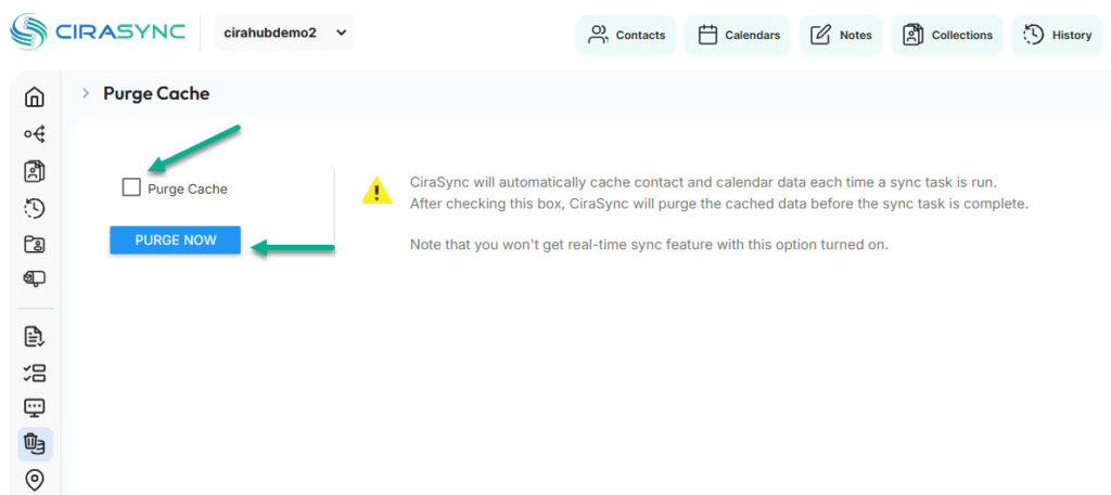 purge data cache in cirasync