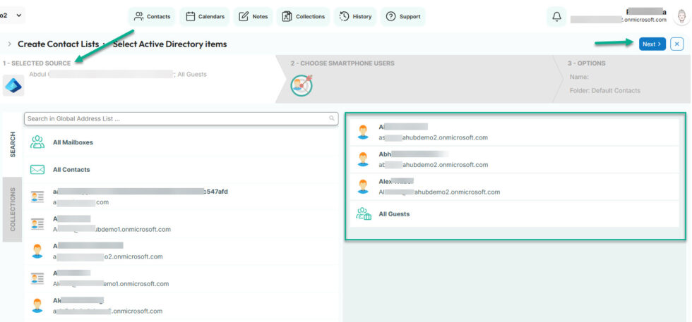 choose active directory contacts to sync
