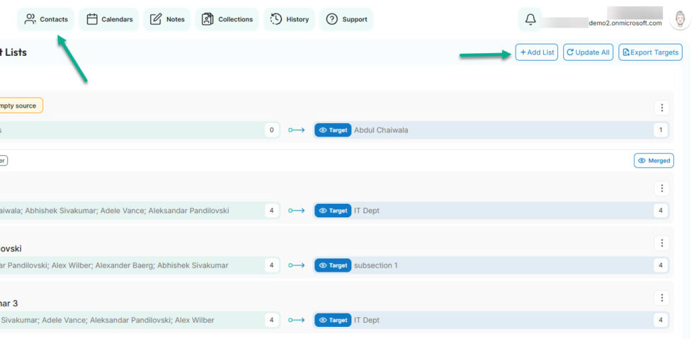 click contacts in the cirasync dashboard