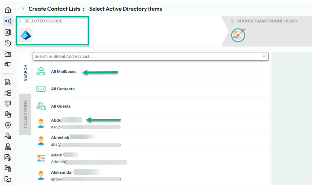 select the contact source in cirasync