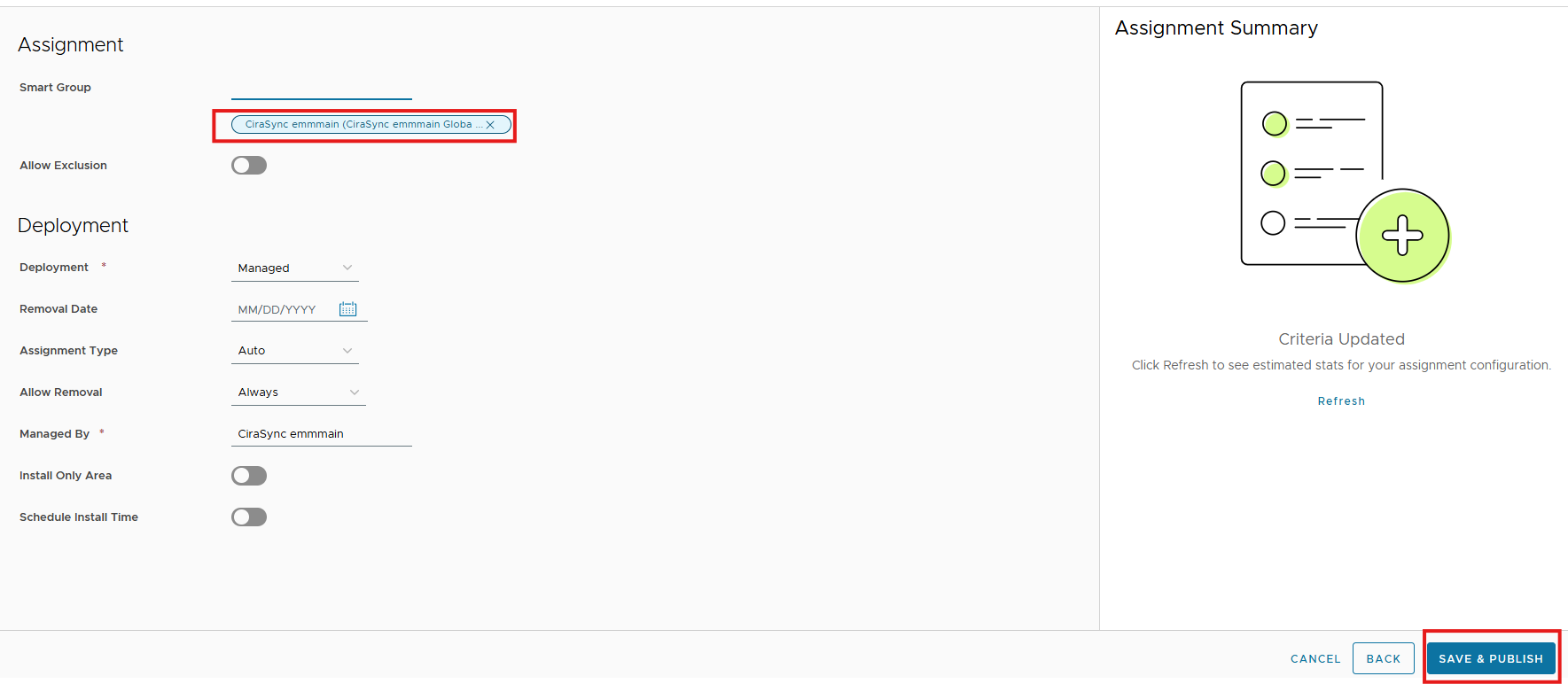 A screenshot showing how to configure the Smart Group assignment and set Assignment Type to Auto.